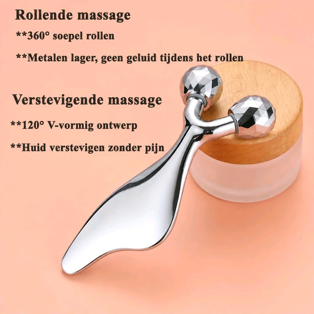 Gezichtsmassager met rollende massagebal en gua sha kant