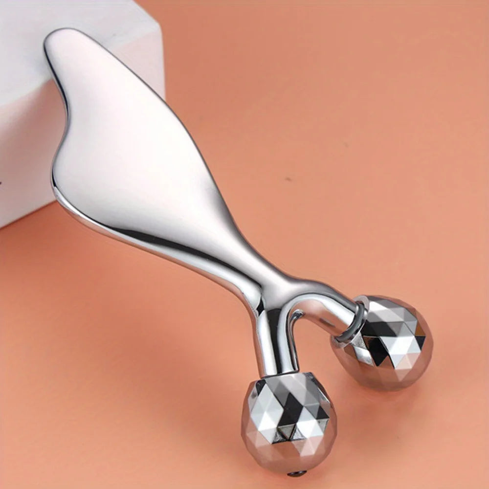 2-in-1 gezichtsmassager en gua sha roller van roestvrijstaal