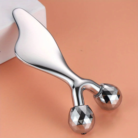 2-in-1 gezichtsmassager en gua sha roller van roestvrijstaal